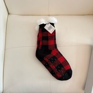 Cedarwood Threads Red and Black Buffalo Plaid Slipper Socks